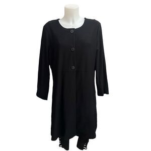 Eileen Fisher 1/2 Buttoned Long Cardigan Stretchy Crepe‎ Knit Lagenlook sz M